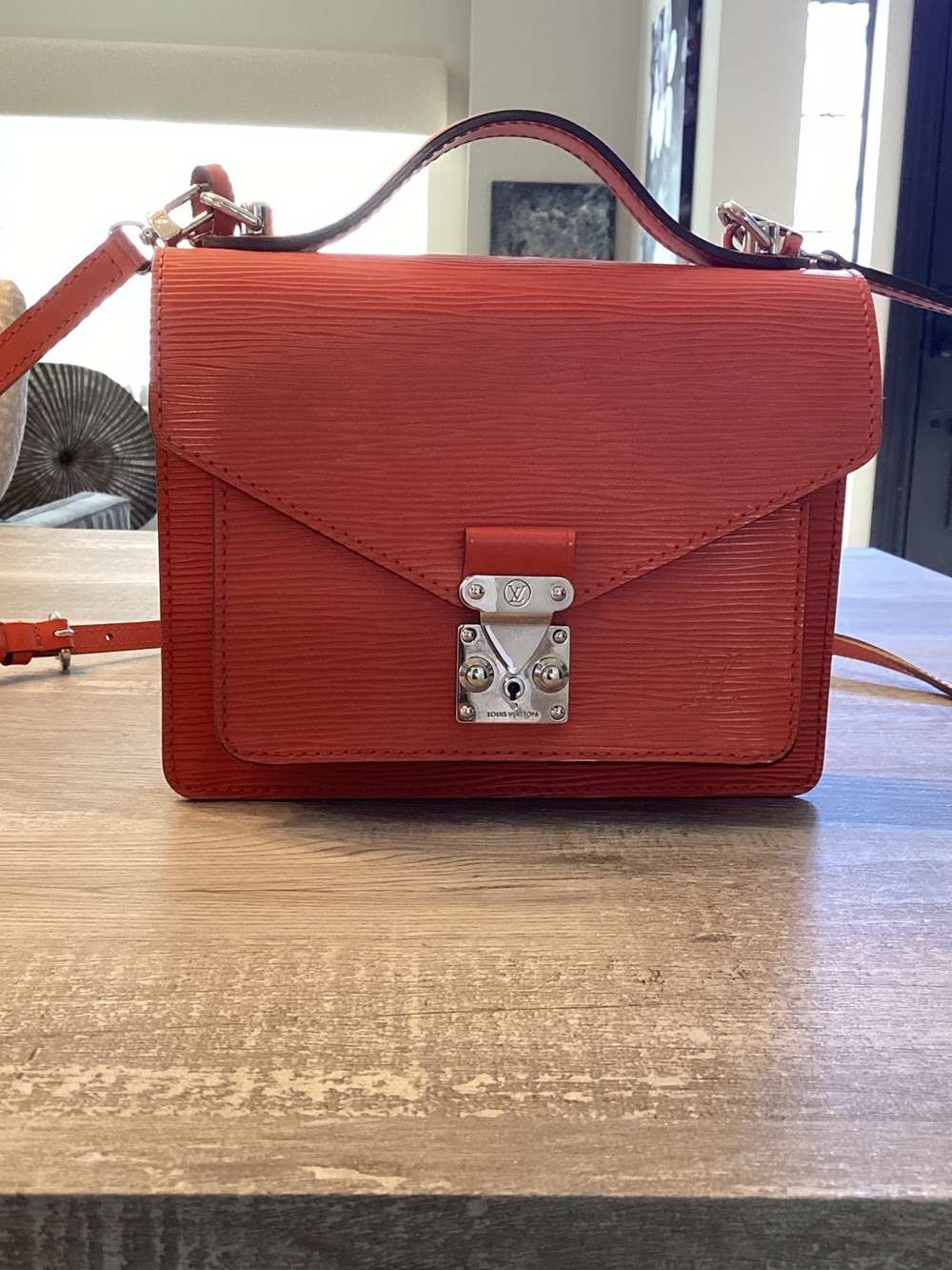 Louis Vuitton Red Epi Leather Top Handle Satchel with Silver-Tone Lock